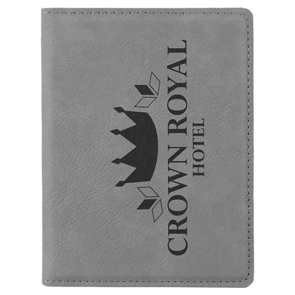 Engravable Leatherette Passport Holder Book Cover JDS Gray/Black Engraving