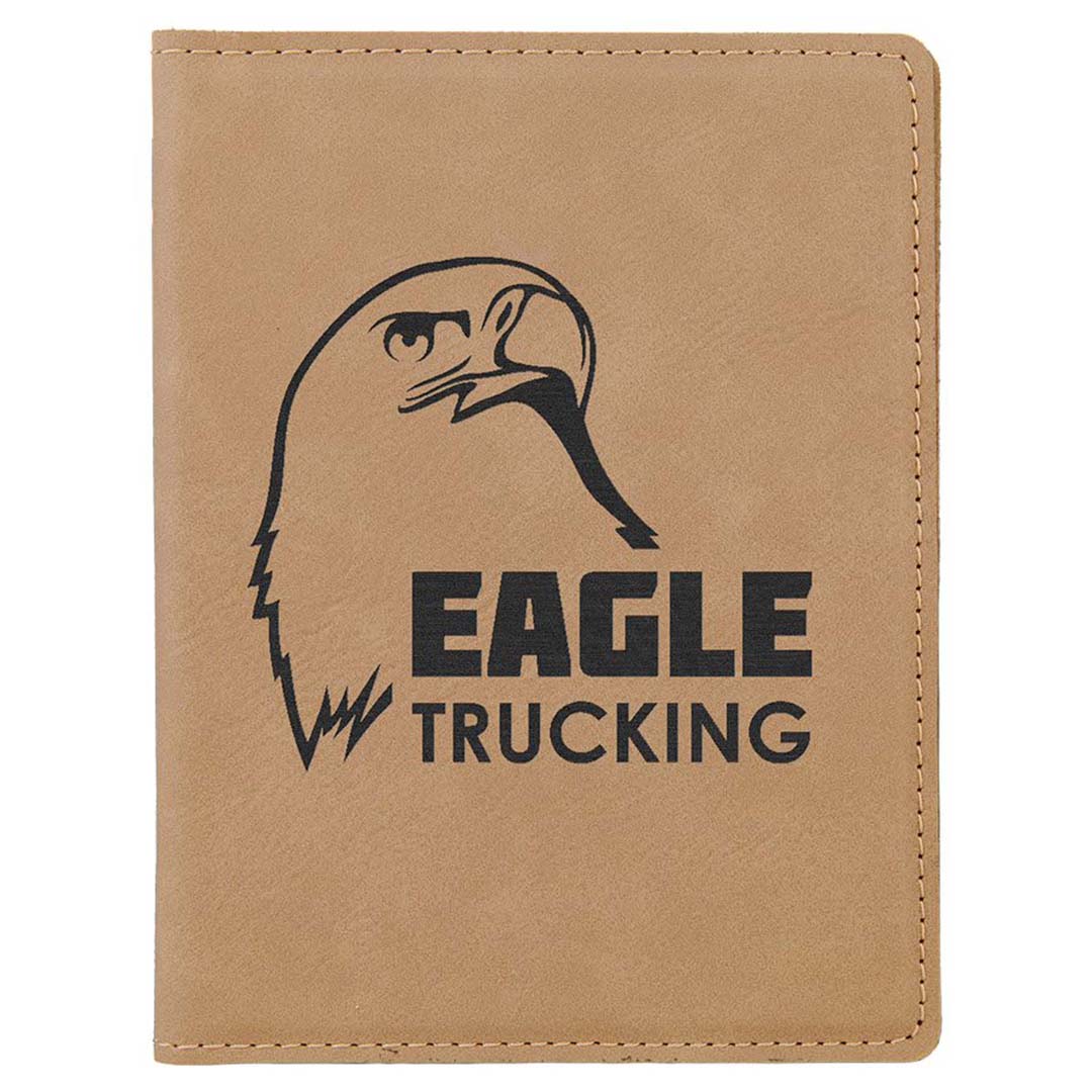 Engravable Leatherette Passport Holder Book Cover JDS Light Brown/Black Engraving