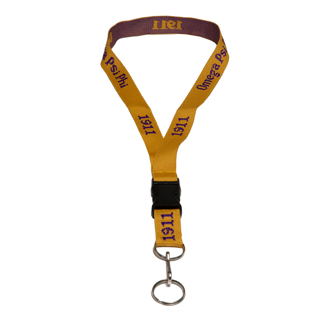 Woven Embroidered Lanyard - Omega Psi Phi, Purple or Old Gold Lanyards Profyle District Old Gold