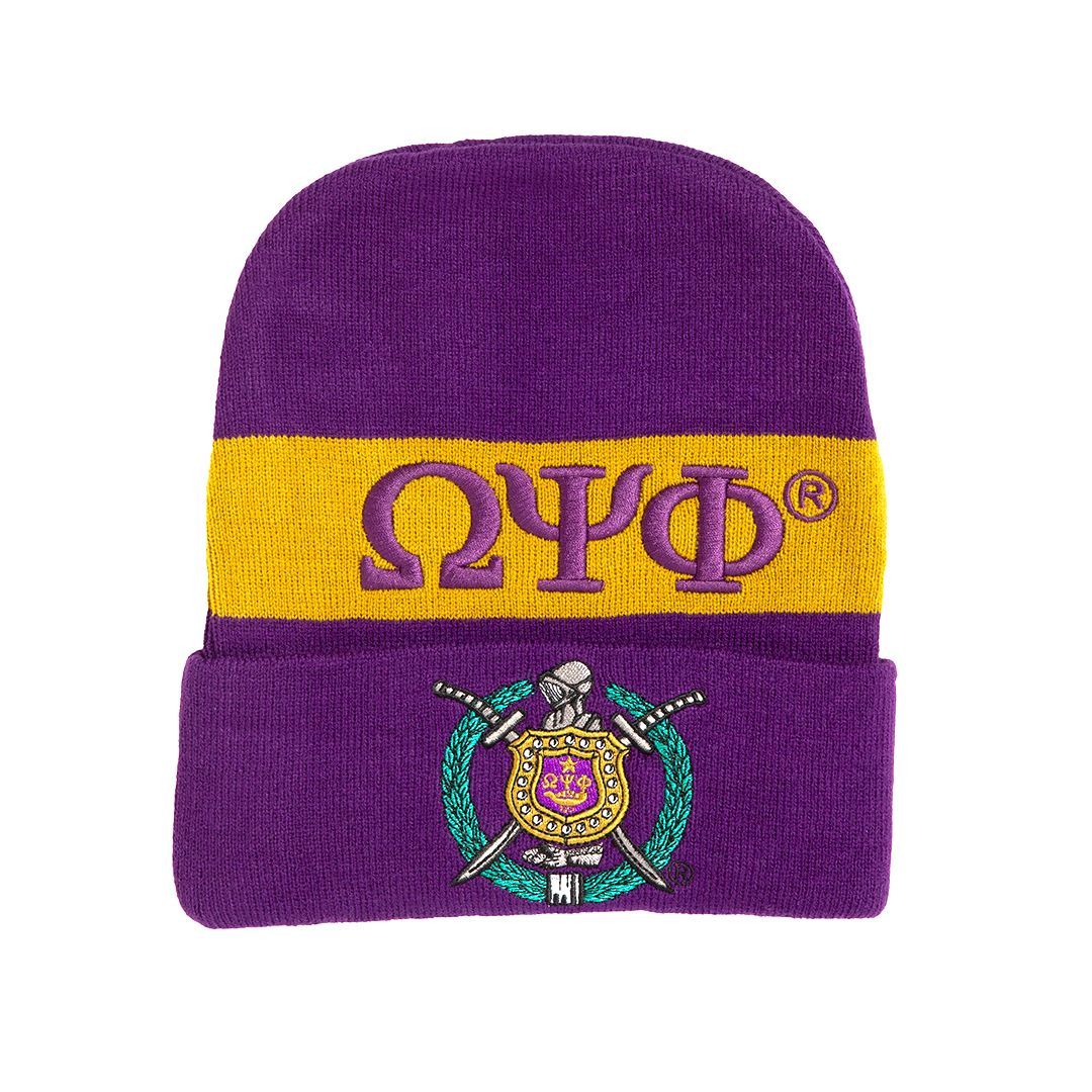 Embroidered Knit Beanie - Omega Psi Phi, Purple hats Profyle District
