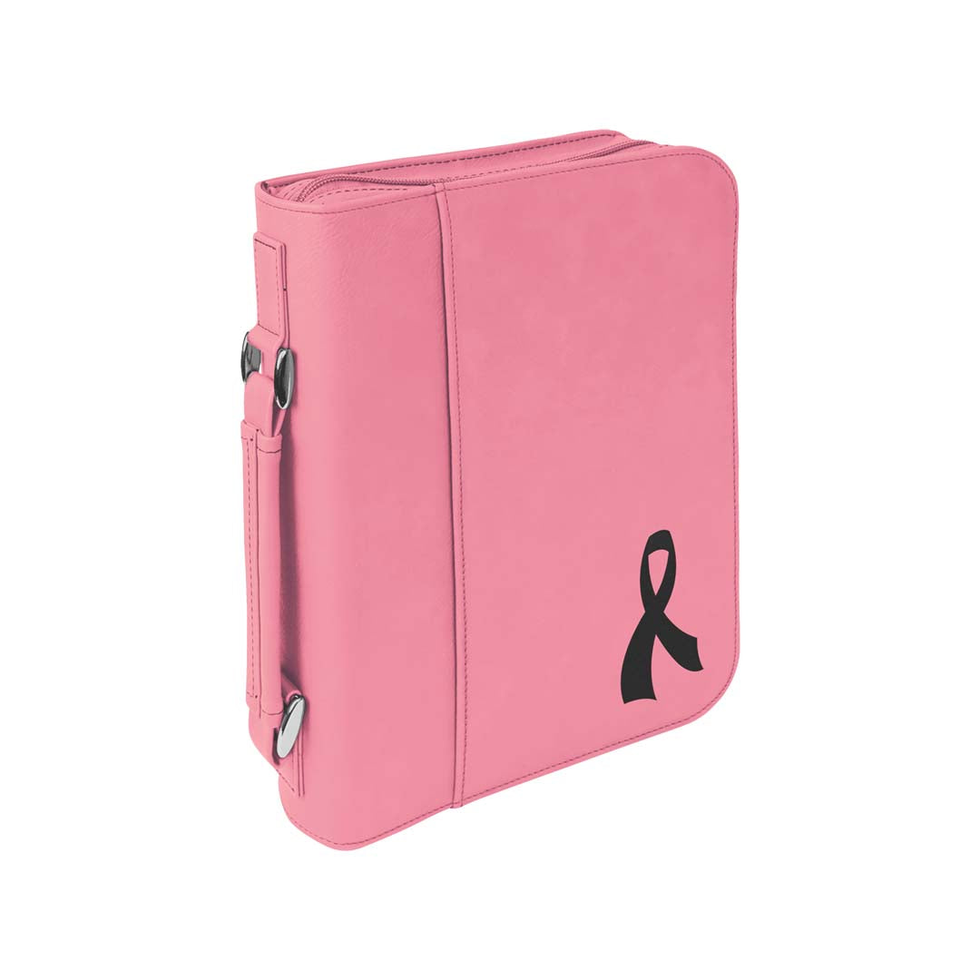 Engravable Leatherette Book/Bible Cover with Handle &amp; Zipper Book Cover JDS 6 3/4" x 9 1/4" Pink/Black Engraving