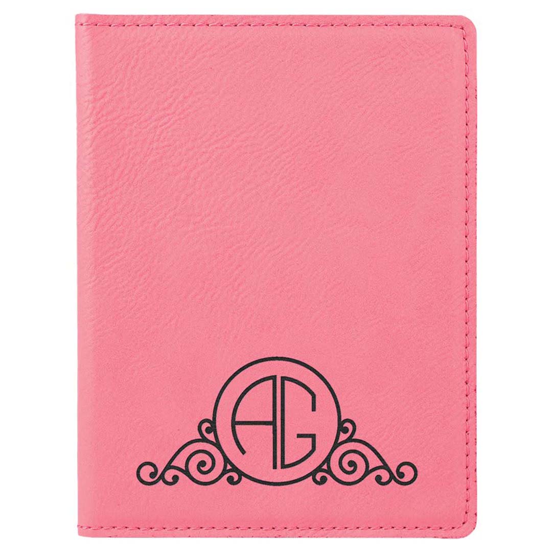 Engravable Leatherette Passport Holder Book Cover JDS Pink/Black Engraving