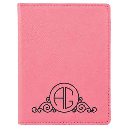 Engravable Leatherette Passport Holder Book Cover JDS Pink/Black Engraving