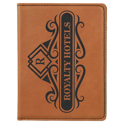 Engravable Leatherette Passport Holder Book Cover JDS Rawhide/Black Engraving