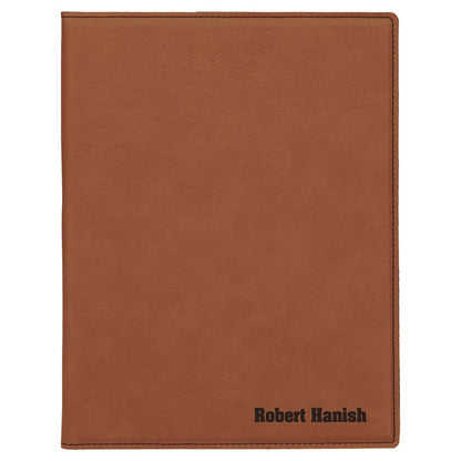 Engravable Leatherette Portfolio with Notepad Portfolio JDS Rawhide/Black Engraving 7" x 9"