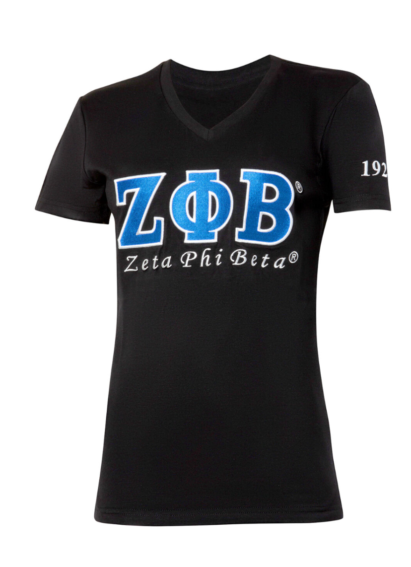 Luxury Embroidered Tee - Zeta Phi Beta (Black) T-Shirts Profyle District Black S