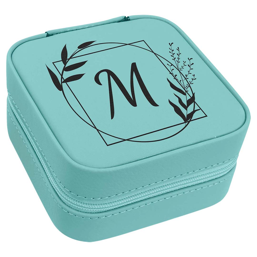 Engravable Leatherette Travel Jewelry Box Jewerly Case JDS Teal/Black Engrave