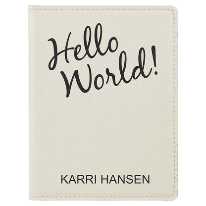 Engravable Leatherette Passport Holder Book Cover JDS White/Black Engraving