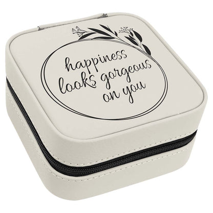 Engravable Leatherette Travel Jewelry Box Jewerly Case JDS White/Black Engrave