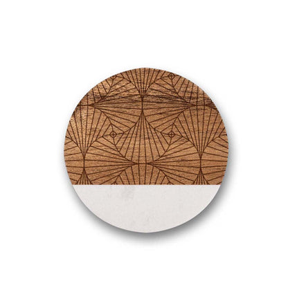 Engravable Marble and Acacia Wood Coasters (4 pack) Drinkware Profyle District Round White &amp; Wood