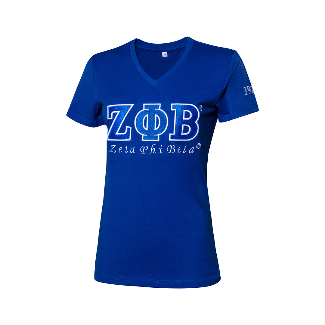 Embroidered Appliqué Tee - Zeta Phi Beta (Blue) T-Shirts Profyle District