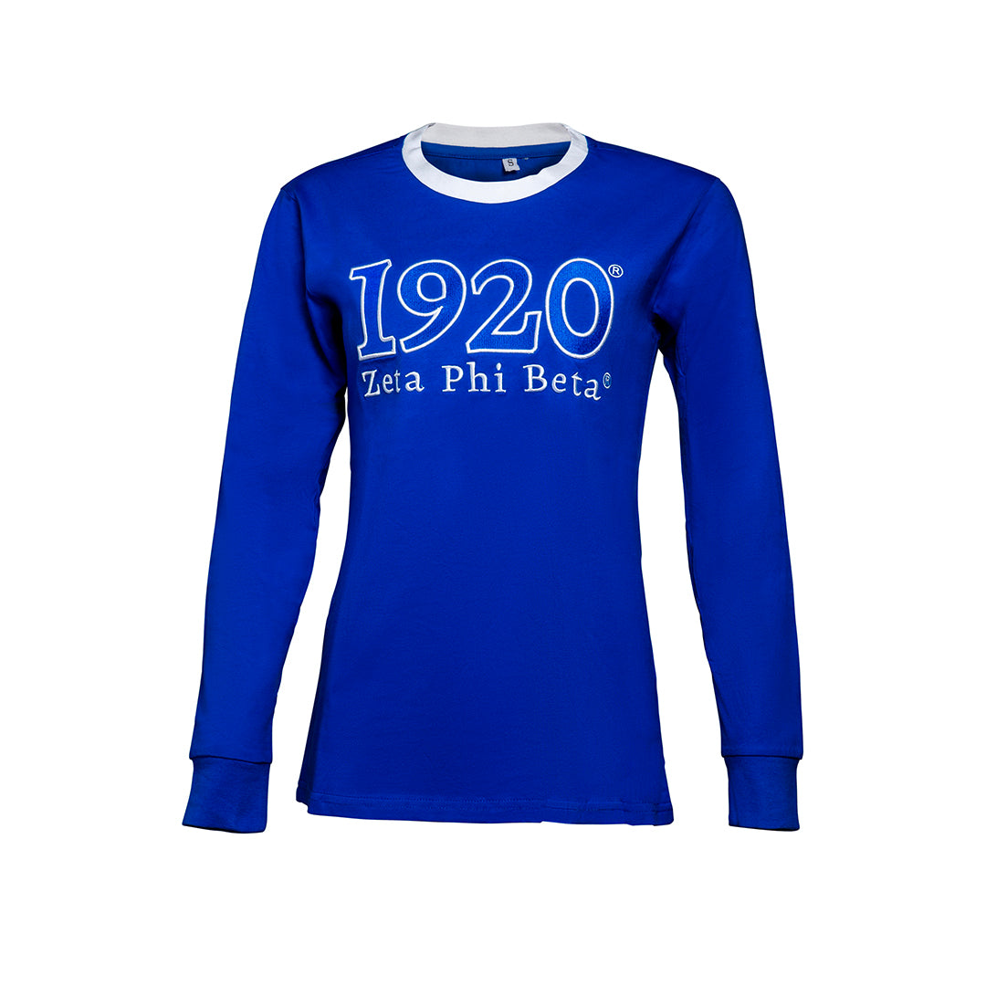 Cotton Long-Sleeve Shirt - Zeta Phi Long Sleeve Profyle District Blue Small