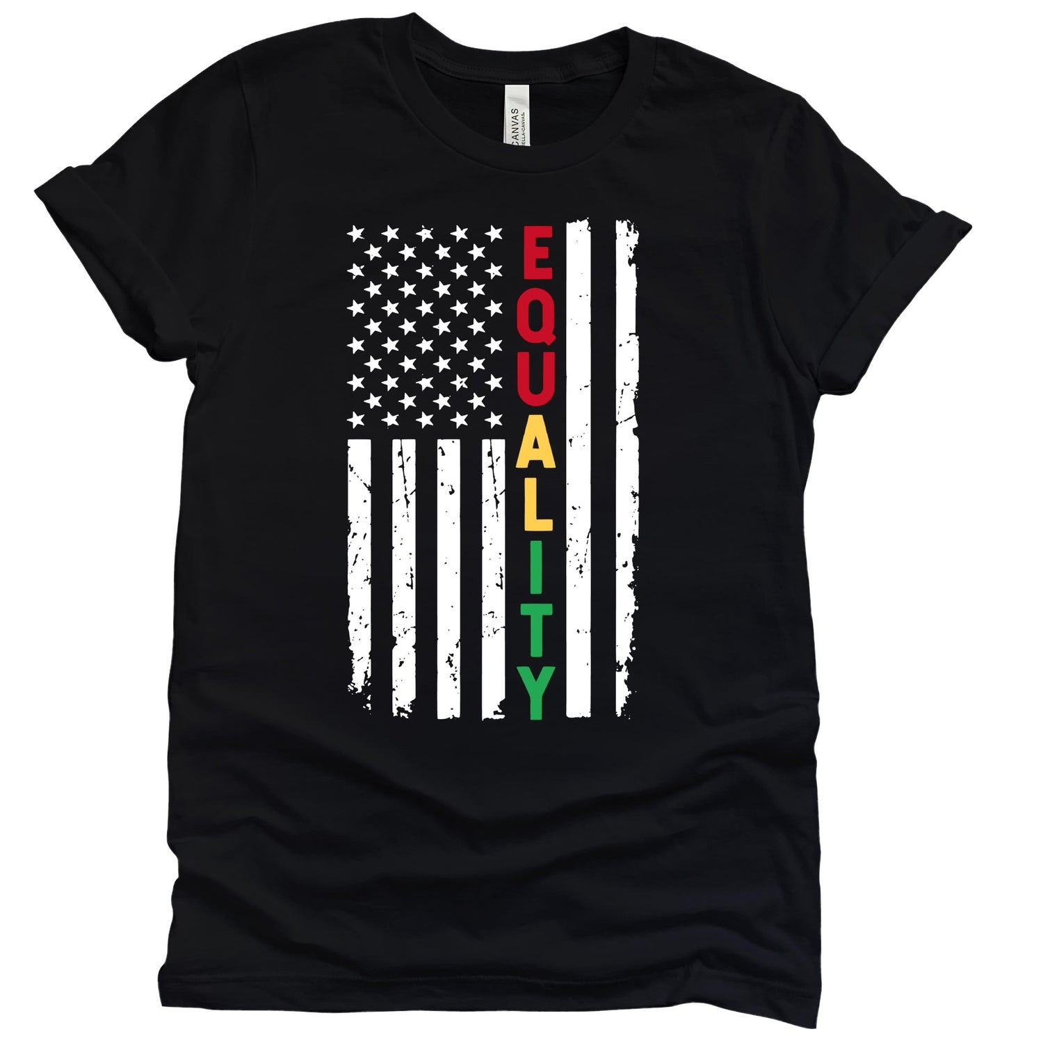 Equality Flag T-Shirts Profyle District Unisex Small Black