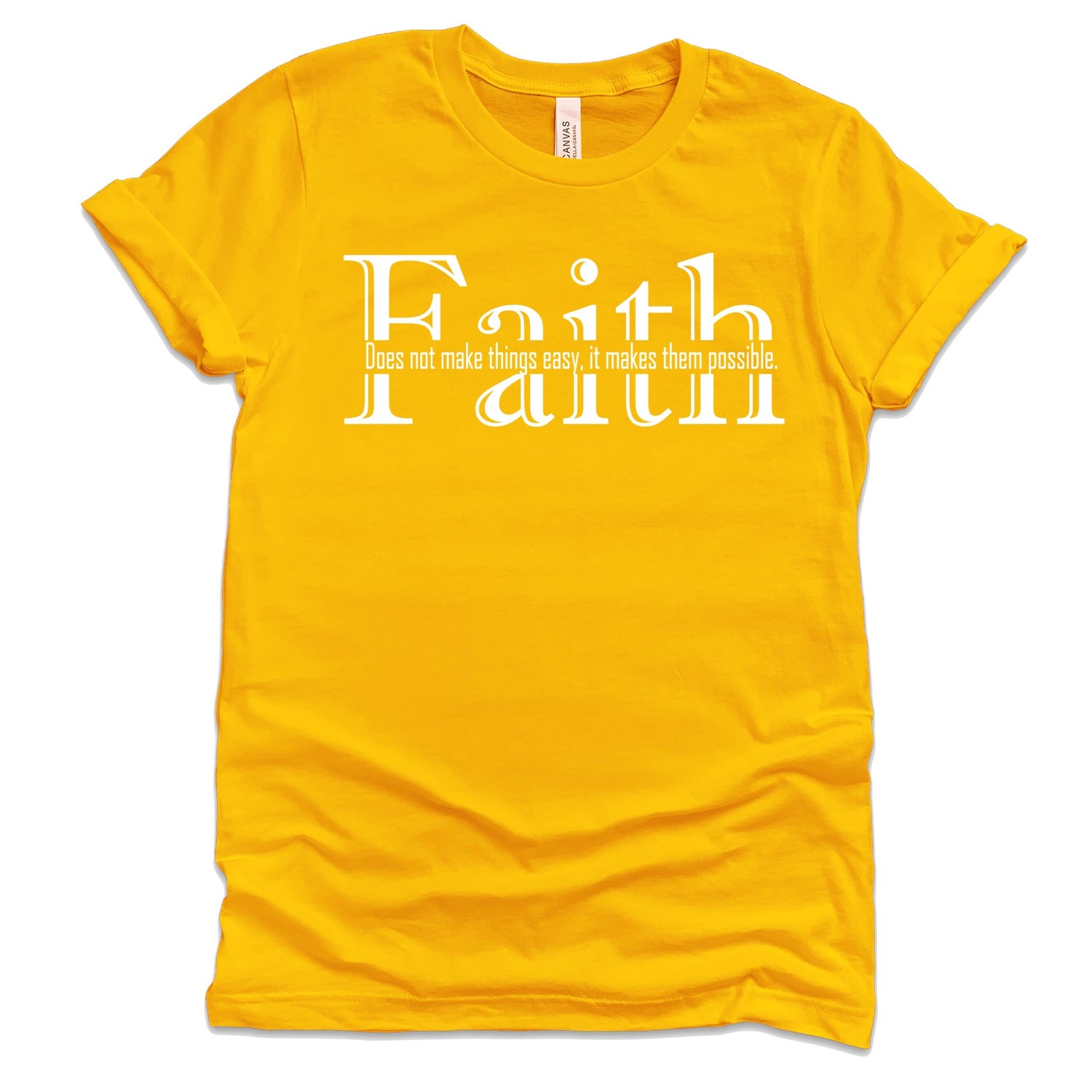Faith Does Not Make Things Easy (In-Line) T-Shirts Profyle District Unisex Small Mustard