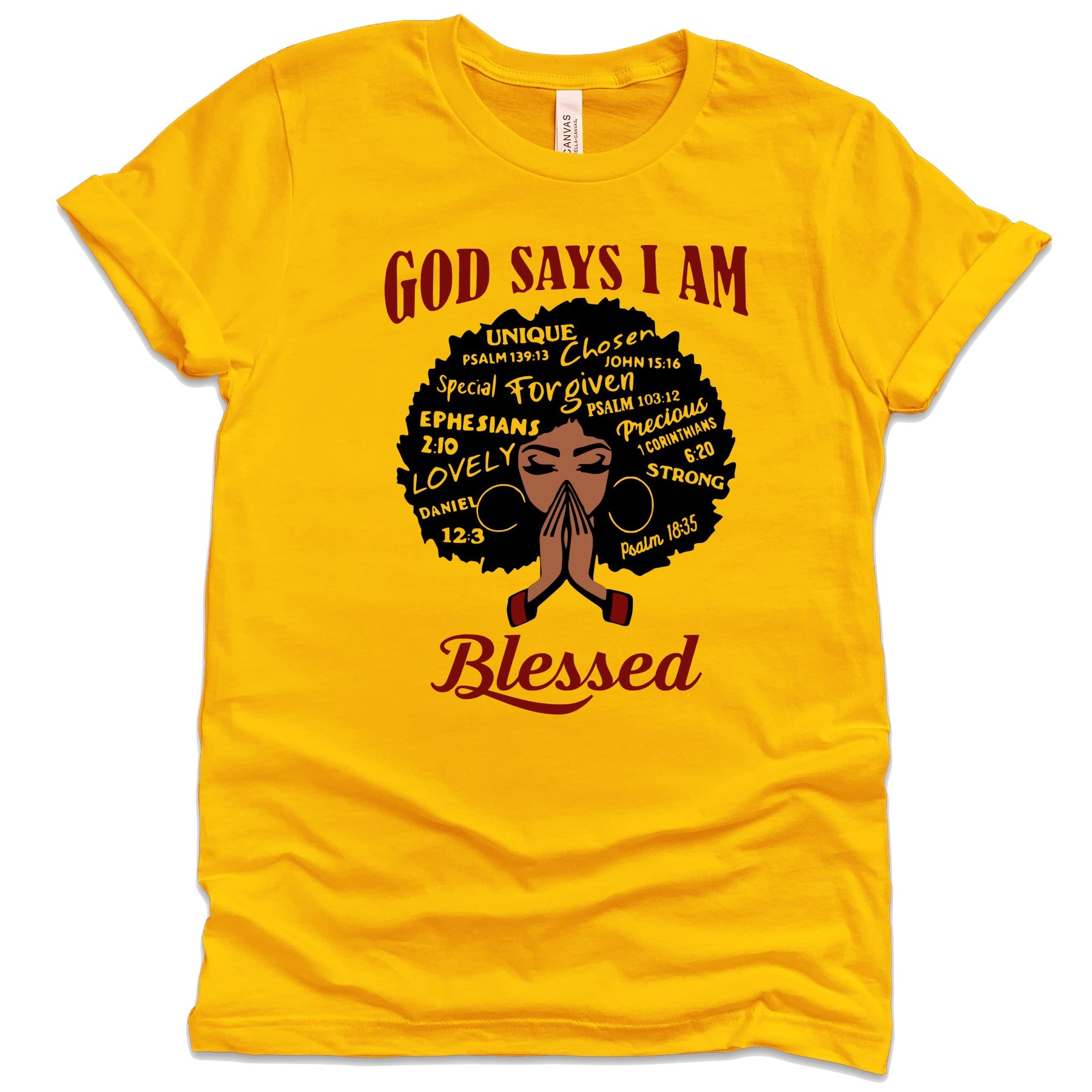 God Says I Am Blessed T-Shirts Profyle District Unisex Small Mustard