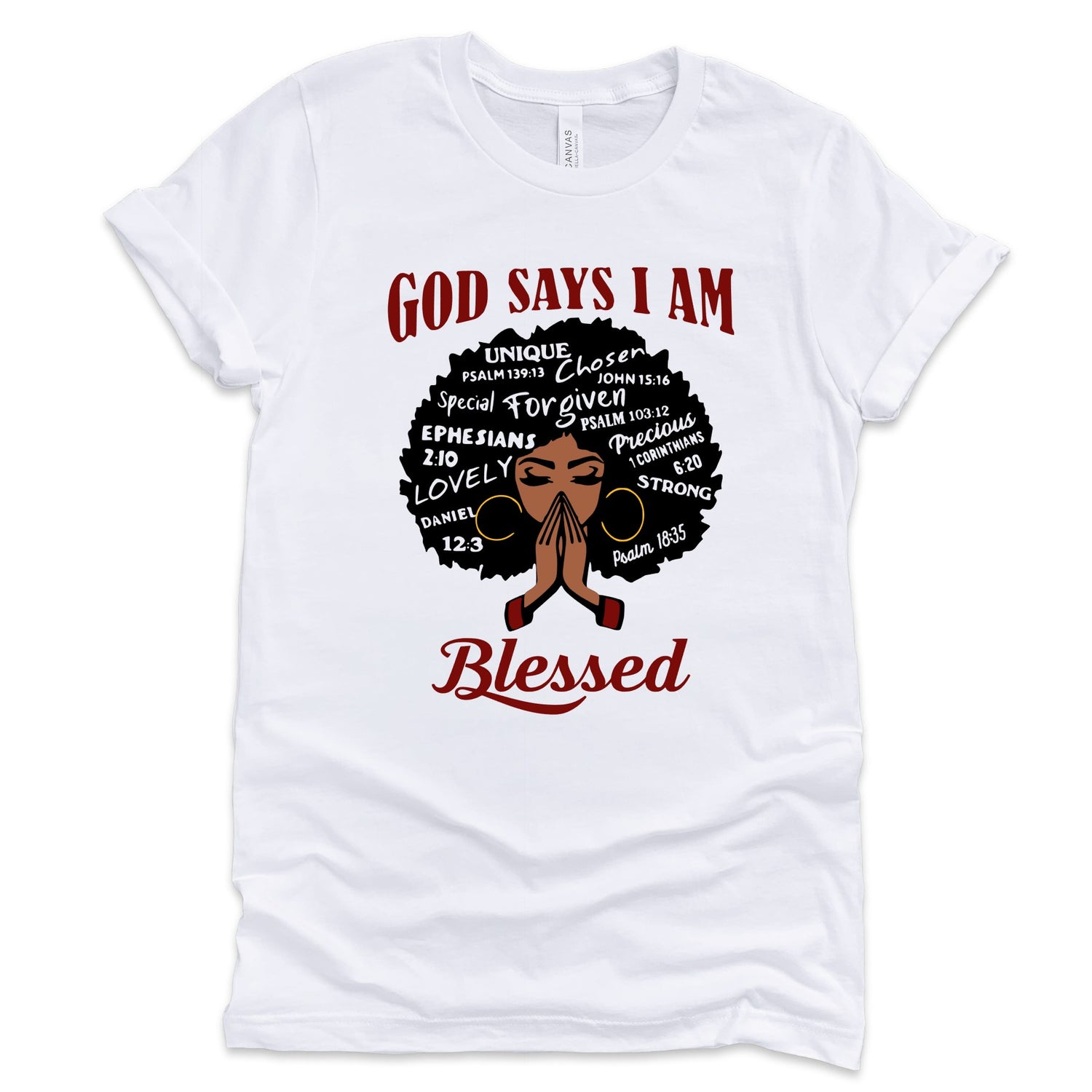 God Says I Am Blessed T-Shirts Profyle District Unisex Small White