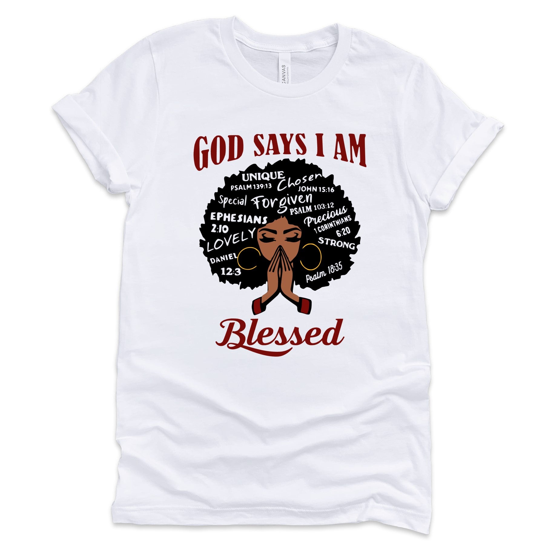 God Says I Am Blessed T-Shirts Profyle District Unisex Small White