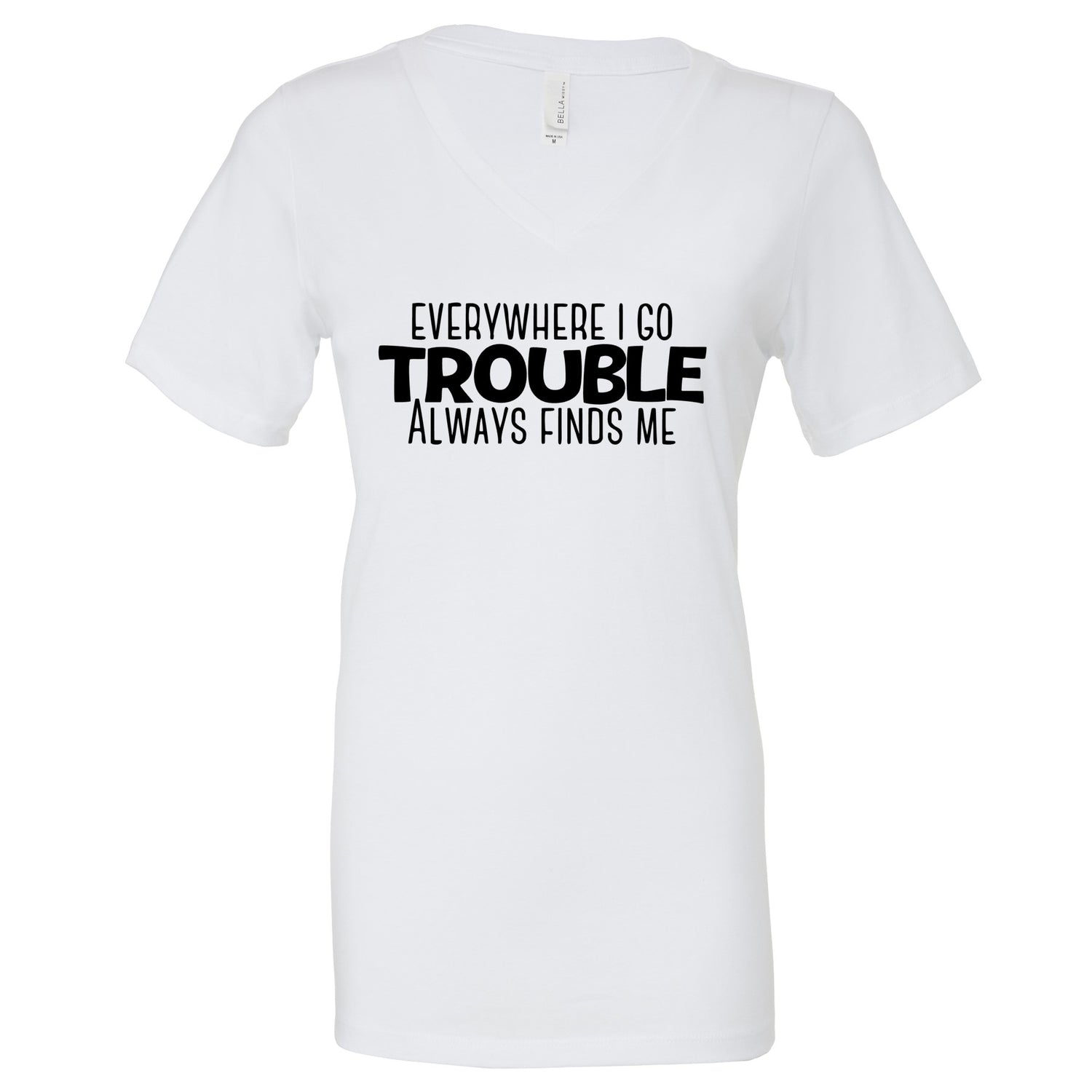 Here Comes Trouble T-Shirts Profyle District Ladies Small White